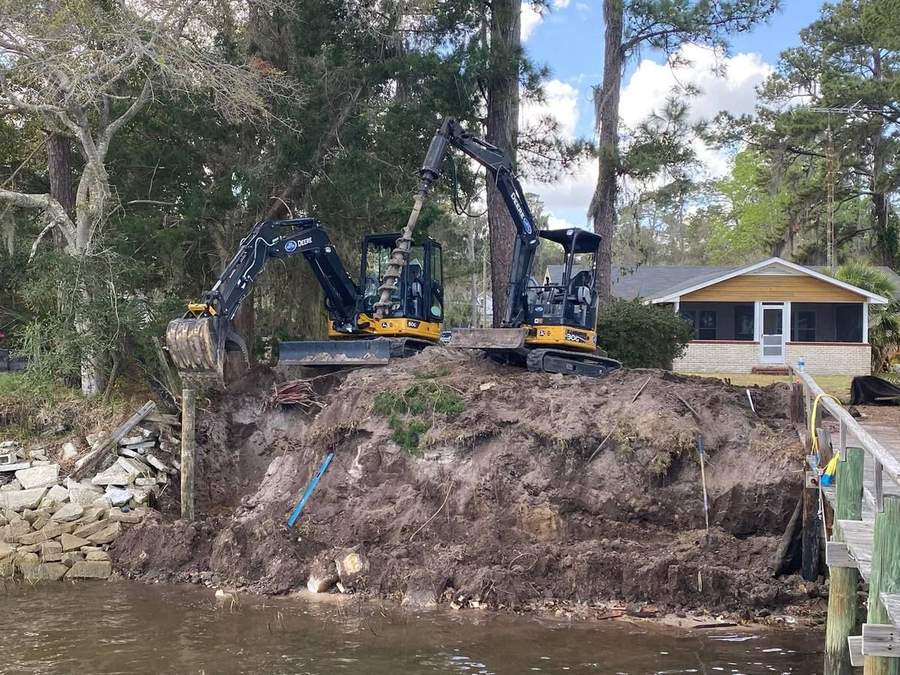 Riprap installation along coastal shoreline